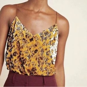 RO & DE by Anthropologie Esther Velvet Sequin Gold Cami M. New with tags